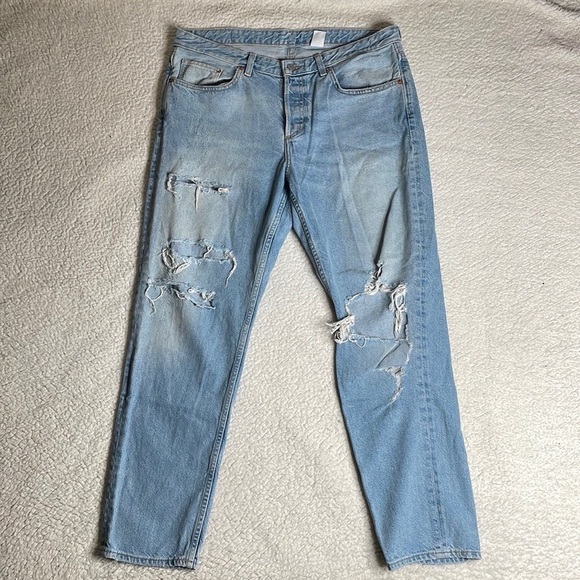 H & M Denim Boyfriend Low Waist Button Fly Jeans Distressed Ripped Siz… - Picture 10 of 10